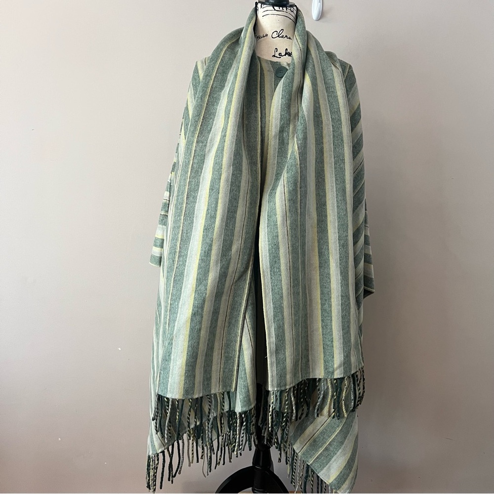 Jonathan Simkhai Striped Poncho in Green and Cream - Picture 3 of 13